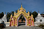 Myanmar - Mandalay, Kuthodaw Pagoda. 729 white pitaka pagodas contain the Tipitaka, the sacred texts of Theravada Buddhism. 